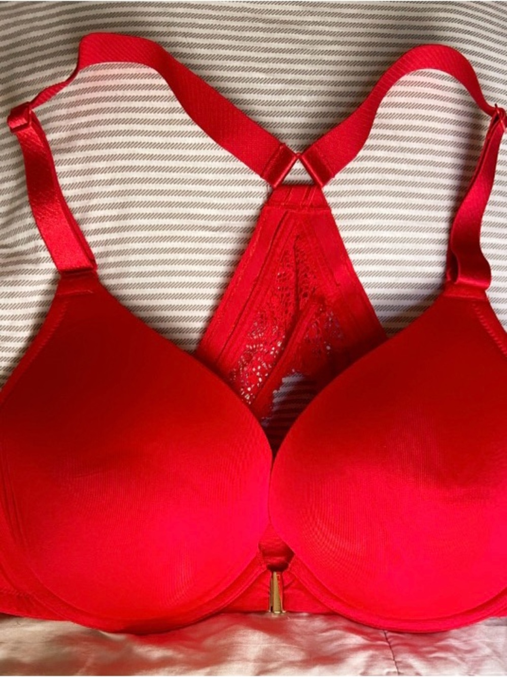 Cacique Red Lace-Back T-Back Bra 42C